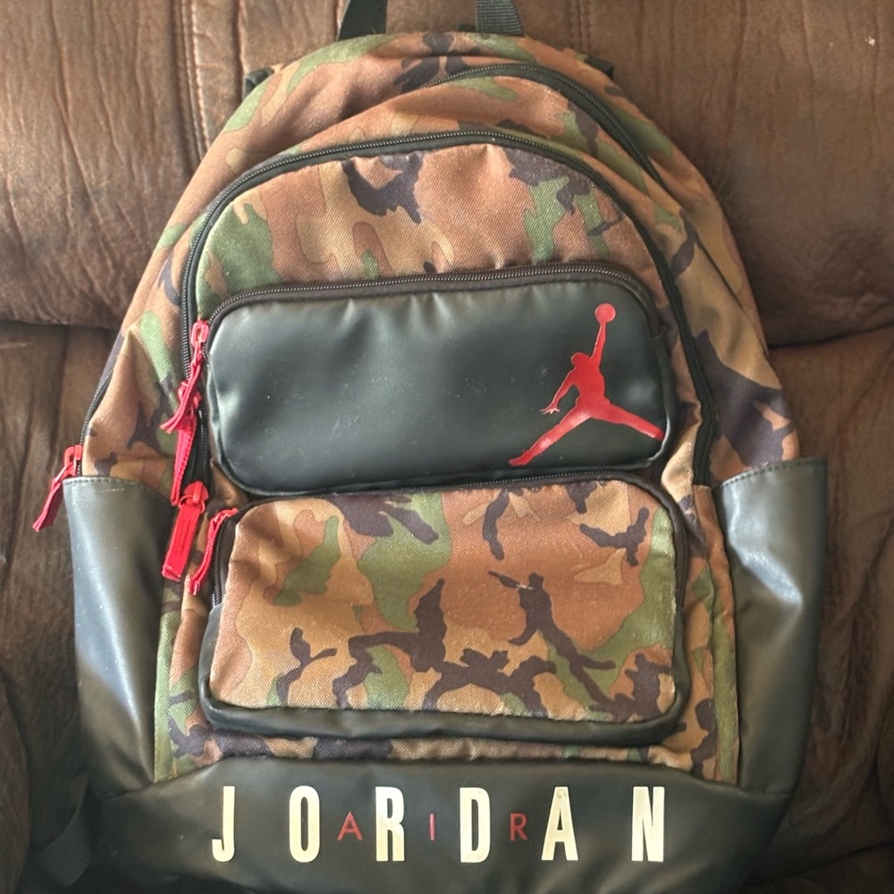 Jordan Black and Brown Backpack with Camo Design